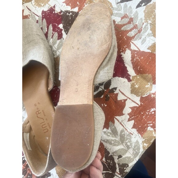 Unisa Size 9 Brown Canvas Leather Sole Round Toe Flats Made In Spain Slip On - Picture 10 of 11